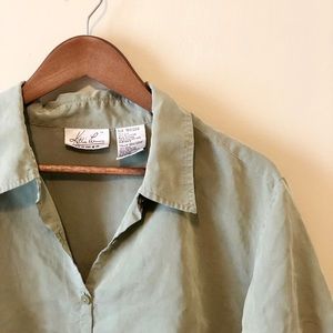 Green Silk Blend Button Down